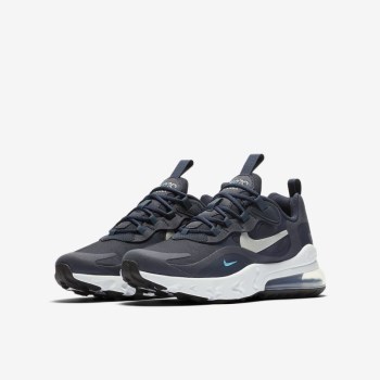 Nike Air Max 270 React - Nagyobb Gyerek Utcai Cipő - Obszidián/Kék/Fehér/Világos Szürke